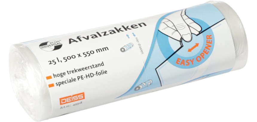 Universal Plus Müllsack, 7 Mikron, Größe 50 x 55 cm, 25 Liter, transparent, Rolle mit 50 Stück