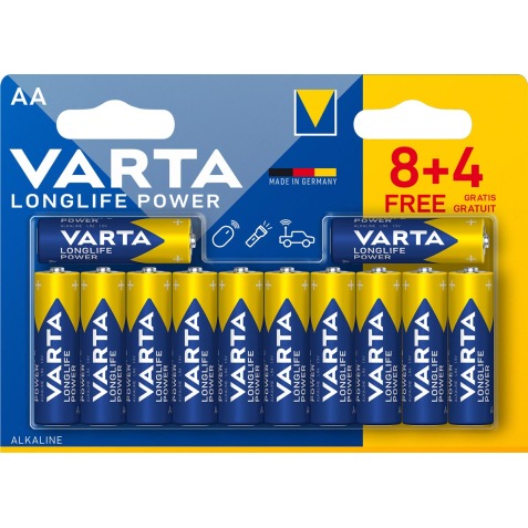 Varta batterij Longlife Power AA, blister van 8 + 4