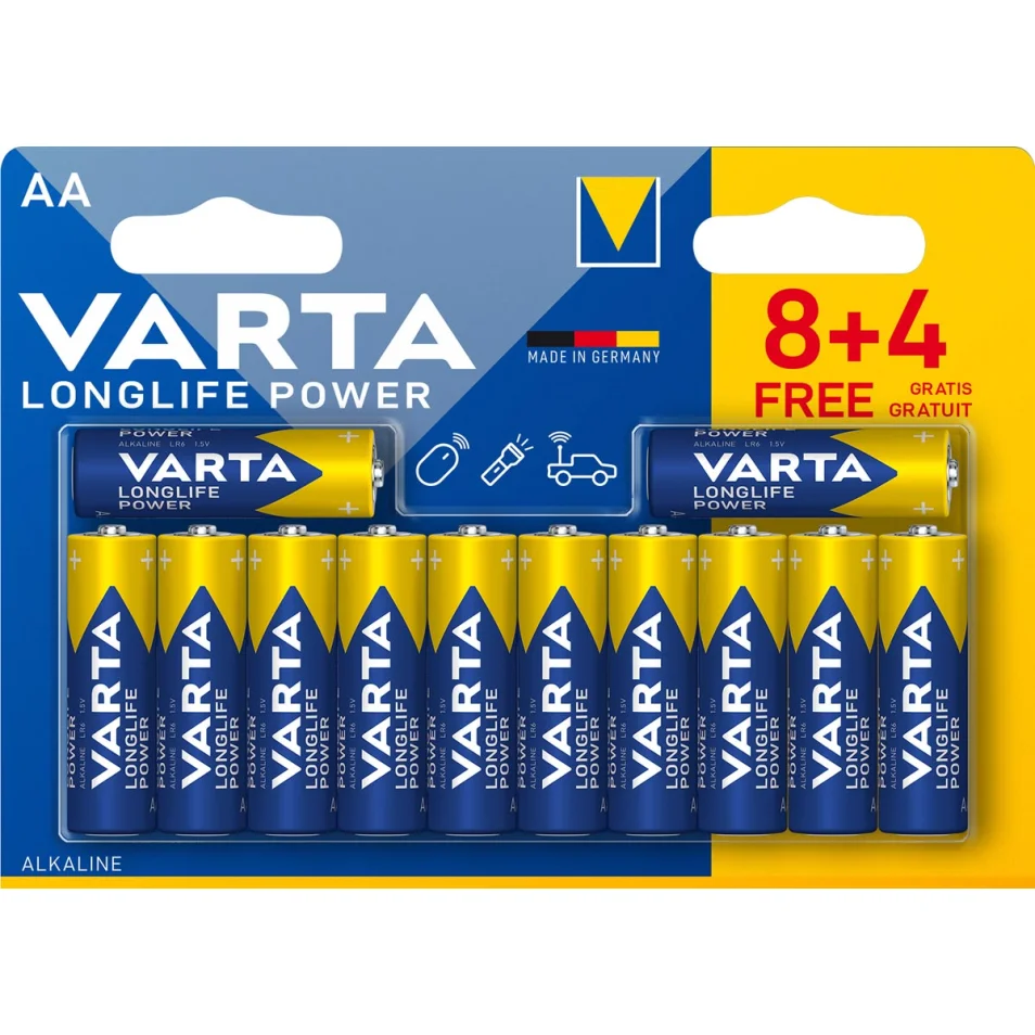 Pile alcaline VARTA-LongLife Power LR06 AA (6 piles + 2 blister)