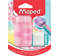 Maped taille-crayon + gomme Connect Soft Touch, couleur pastel, sous blister