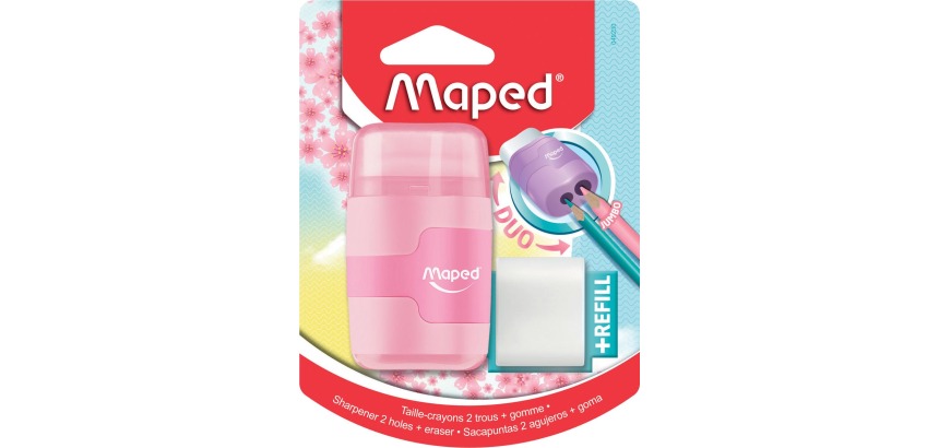 Maped sharpener + eraser Connect Soft Touch, pastel color, blister pack