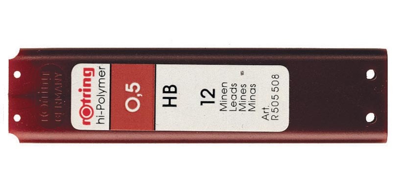 Rotring leads, 0.5 mm, HB, case of 12 pieces