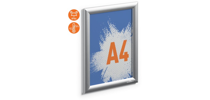 Durable Outdoor poster frame, aluminum, silver, waterproof, size A4