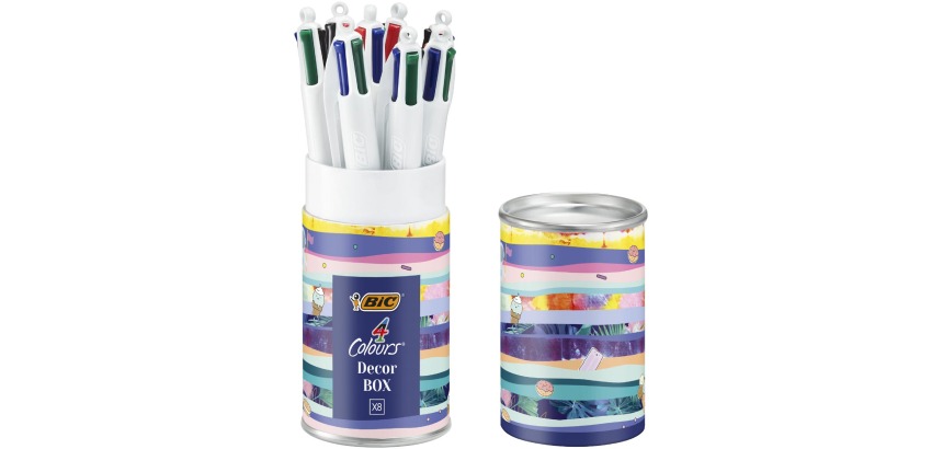 Bic Colours Decors, 4-kleurenbalpen, medium, klassieke inktkleuren, doos van 8 stuks