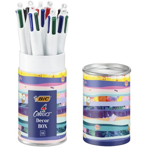 Bic 4 Colours Decors stylo bille 4 couleurs, moyen, 4 couleurs d'encre classique, boîte de 8 pièces