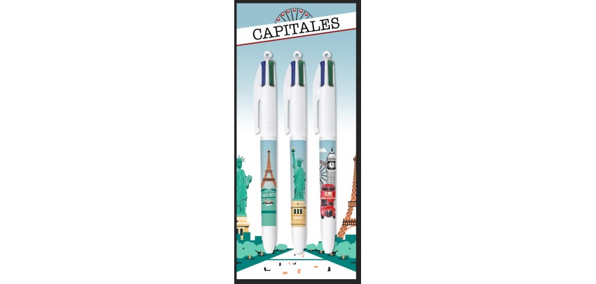 Bic 4 Colours Décor Limited Edition, stylo bille, moyen, 4 couleurs d'encre classique - Couleurs de corps aléatoires.