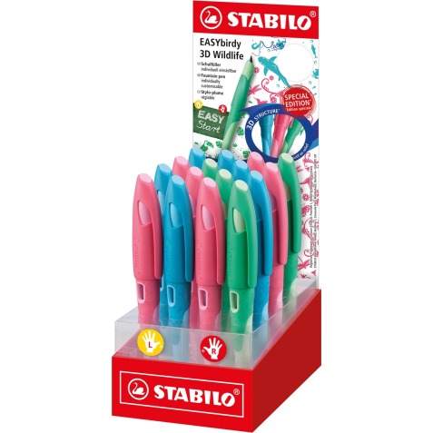 STABILO EASYbirdy stylo plume 3D Wildlife, présentoir de 16 pièces