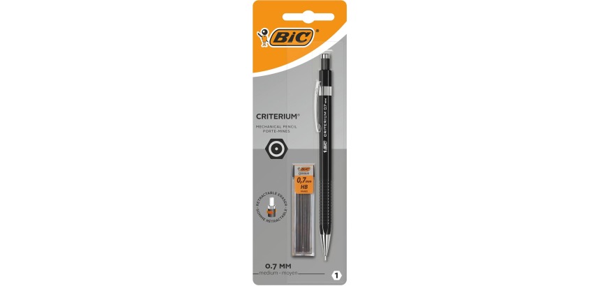 Bic Criterium mechanical pencil, blister pack of 1 piece + 12 refills (free), black, 0.7 mm