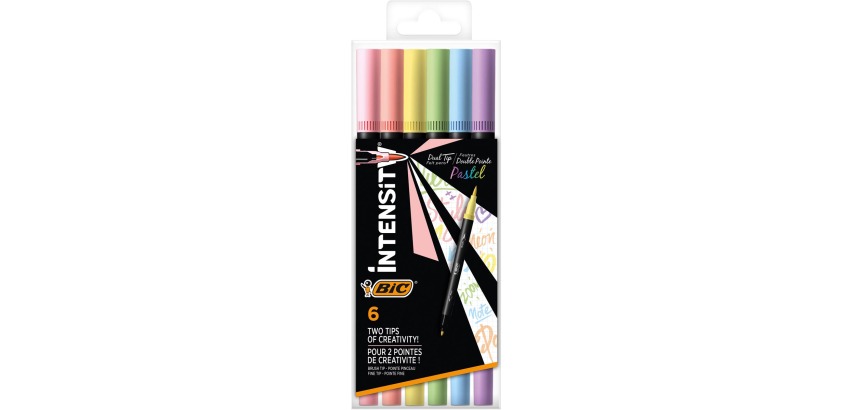 Bic Intensity Dual Tip Felt Pens, cardboard case of 6 pieces, pastel