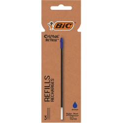 BIC Cristal Re-New recharge stylo bille, medium, 3 p, bleu