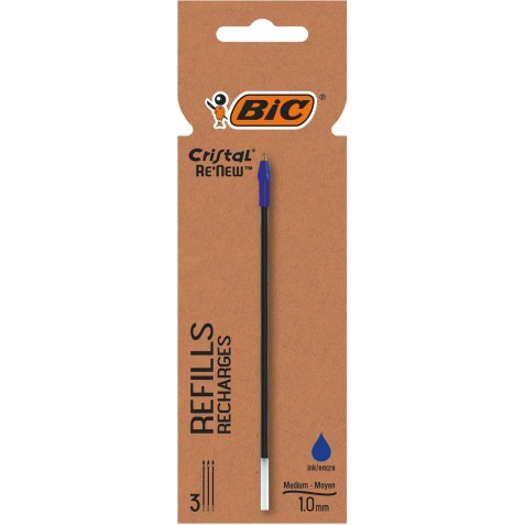 BIC Cristal Re-New recharge stylo bille, medium, 3 p, bleu