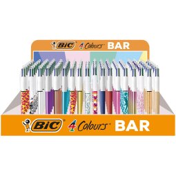 BIC Colours Bar 4-kleurenbalpen, medium, klassieke inktkleuren, display van 216 stuks, assorti