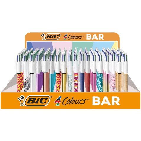 BIC 4 Colours Bar stylo bille 4 couleurs, moyen, 4 couleurs d'encre classique, présentoir de 216 pièces,