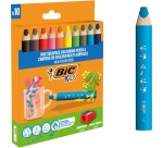 Buntstift BIC Kids Multisurface inklusive Anspitzer, sortiert, Packung mit 10 Stück