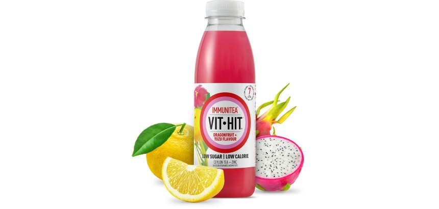 Vit Hit boisson vitaminée Immunitea Fruit du dragon, bouteille de 50 cl, paquet de 12 pièces