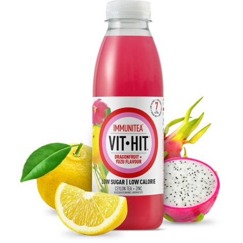 Vit Hit boisson vitaminée Immunitea Fruit du dragon, bouteille de 50 cl, paquet de 12 pièces