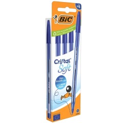 Bic Cristal Soft ballpoint pen, medium point, blue, pack of 4 pieces