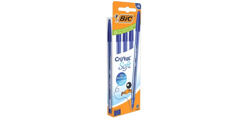 Bic Cristal Soft ballpoint pen, medium point, blue, pack of 4 pieces