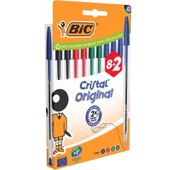 Stylo bille BIC Cristal Medium bleu blister 8 + 2 gratuits