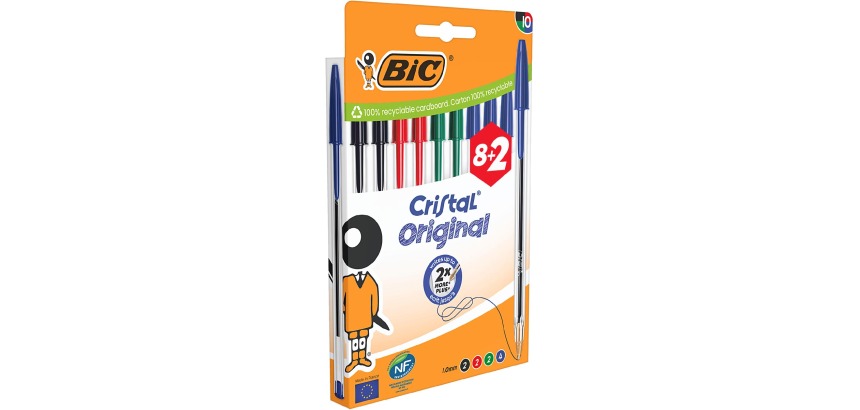 Stylo bille BIC Cristal Medium bleu blister 8 + 2 gratuits