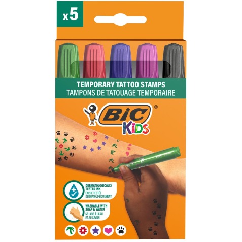 Bic Kids feutres de tatouage temporaire, assortis, set de 5 pièces