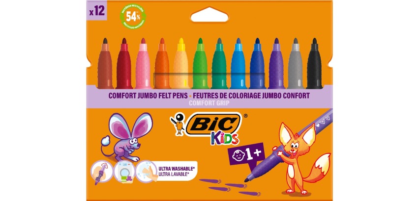 Bic Kids Comfort Jumbo Filzstifte, Etui mit 12 Stück