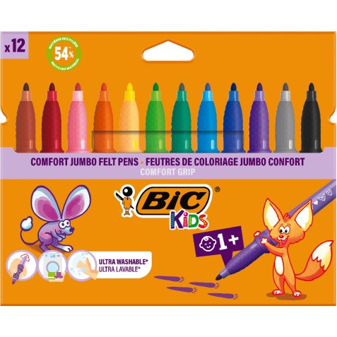 Bic Kids Comfort Jumbo feutres, étui de 12 pièces