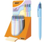 Bic 4 Colours Pastel stylo bille 4 couleurs, moyen, 4 couleurs d'encre classique, présentoir de 30 pièces
