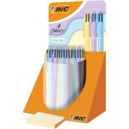 Bic 4 Colours Pastel stylo bille 4 couleurs, moyen, 4 couleurs d'encre classique, présentoir de 30 pièces