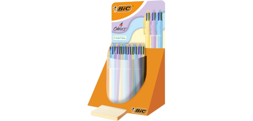 Bic 4 Colours Pastel stylo bille 4 couleurs, moyen, 4 couleurs d'encre classique, présentoir de 30 pièces