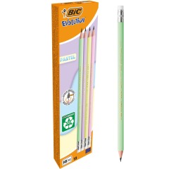 Bic crayon graphite Evolution Pastel HB avec gomme, boîte de 12 pièces, assorti