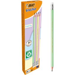 Bic grafietpotlood Evolution Pastel HB met gom, doos van 12 stuks, assorti