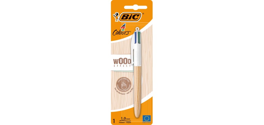 Bic 4 Colours Wood Style ballpoint pen 4 colors, medium, 4 classic ink colors, blister-packed