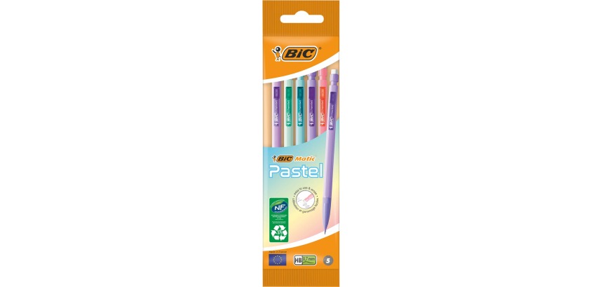 BicMatic Pastel Mechanical Pencil, blister pack of 5 pieces