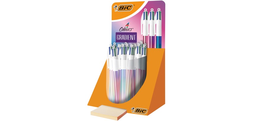 Bic 4 Colours Gradient, stylo bille 4 couleurs, moyen, 4 couleurs d'encre classique, présentoir de 30 piè