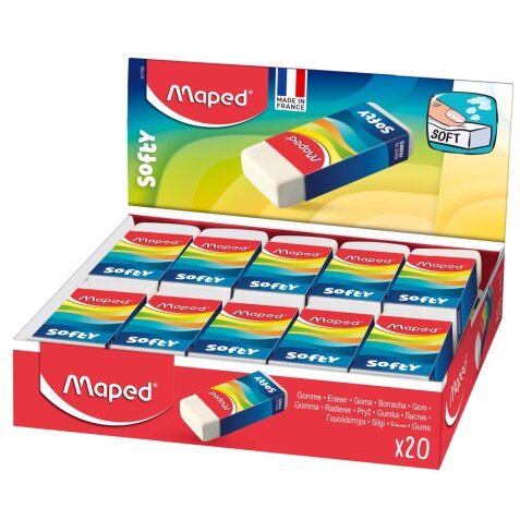 Maped gomme Softy format moyenne, boîte de 20 pièces