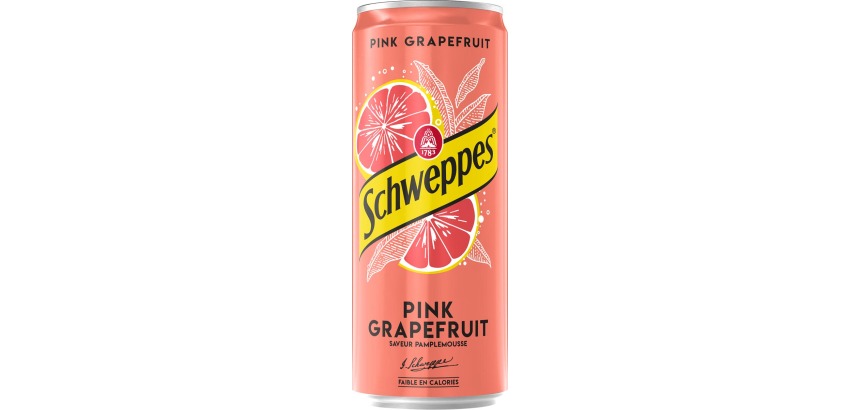 Schweppes Pink grapefruit frisdrank, sleek blik van 33 cl, pak van 24