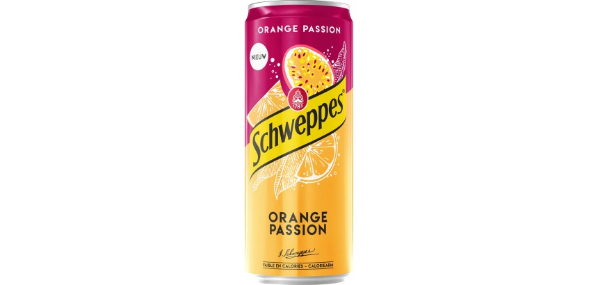 Schweppes Orange Passion, sleek 33 cl can, pack of 24 pieces