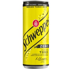 Schweppes Indian Tonic Zero, boisson rafraîchissante, canette de 33 cl, paquet de 24 pièces