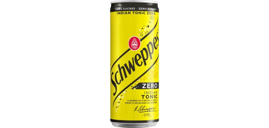Schweppes Indian Tonic Zero, boisson rafraîchissante, canette de 33 cl, paquet de 24 pièces