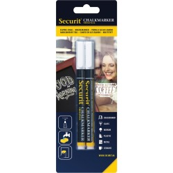 Securit marqueur craie fine, blister de 2 pièces, blanc