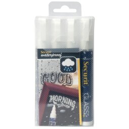 Securit Waterproof krijtmarker medium wit, blister met 4 stuks