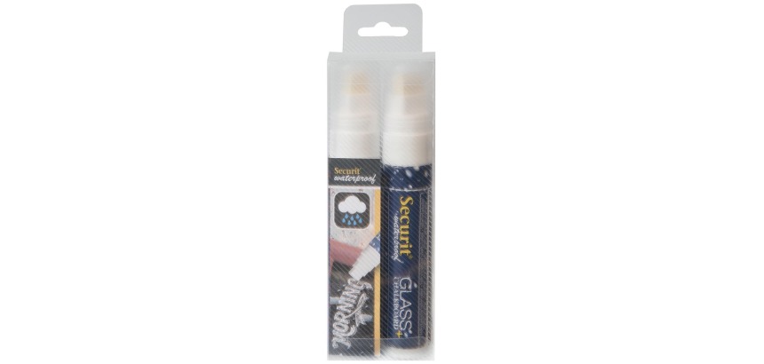 Securit Waterproof chalk marker large white, blister pack with 2 pieces