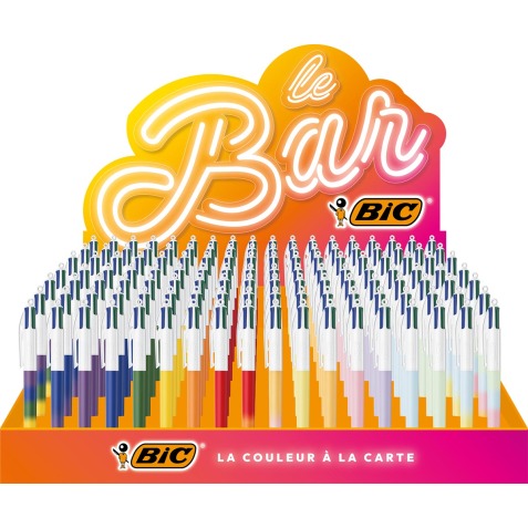 BIC Colours BAR stylo bille 4 couleurs, couleurs assorties, display de 216 pièces