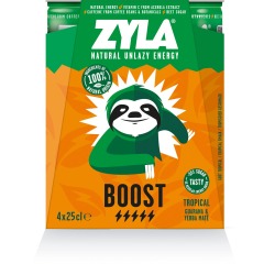 Zyla energiedrank Boost, tropical, blik van 25 cl, pak van 4 stuks