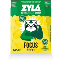 Zyla boisson énergisante Focus, agrumes, cannette de 25 cl, paquet de 4 pièces