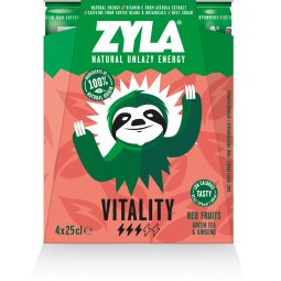 Zyla energiedrank Vitality, rode vruchten, blik van 25 cl, pak van 4 stuks