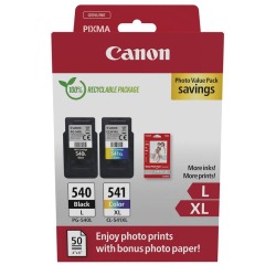 Canon PG-540L - CL-541XL Pack cartouches haute capacité 4 couleurs + 50 feuilles papier photo pour imprimante jet d'encre