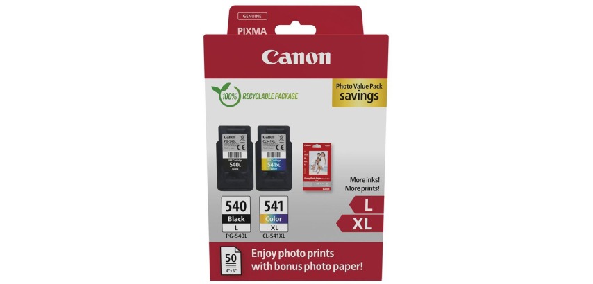 Canon PG-540L - CL-541XL Pack cartouches haute capacité 4 couleurs + 50 feuilles papier photo pour imprimante jet d'encre