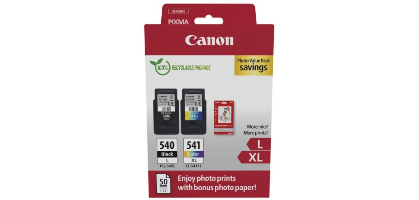 Canon PG-540L - CL-541XL Pack cartouches haute capacité 4 couleurs + 50 feuilles papier photo pour imprimante jet d'encre